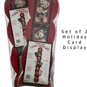 Set of 2 Teddy Tartan Bear Holiday Card Holders–42” Hanging Displays, New